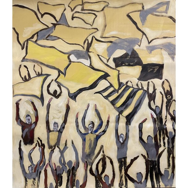 Sort-gul kbh Fanzone maleri Ml: Ca. 72 x 65 cm.