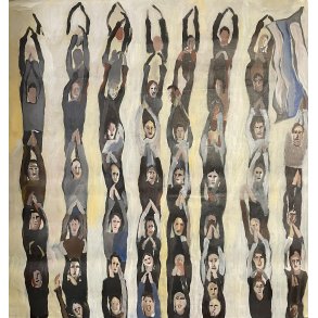 Fodboldfans klapper / Akryl p� l�rred / M�l: 67 x 61 cm.