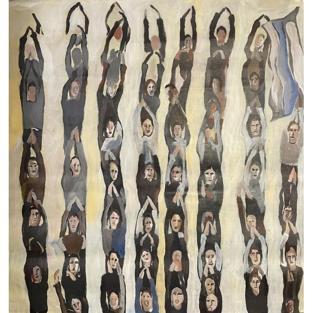 Fodboldfans klapper / Akryl p lrred / Ml: 67 x 61 cm.