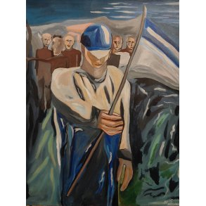 Fodbold maleri fan med flag 80 x 60 cm. 