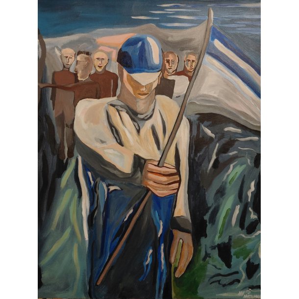 Fodbold maleri fan med flag 80 x 60 cm. 