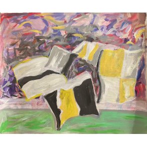 Gul-sort bannere M�l: 52 x 55 cm.