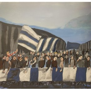 Fodboldmaleri Fanmarch / M�l: Ca. 38 x 40 cm.