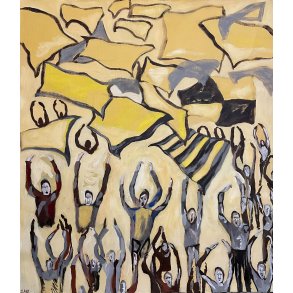 Sort-gul kbh Fanzone maleri M�l: Ca. 72 x 65 cm.