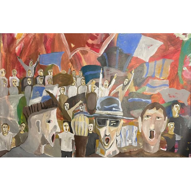 Fodboldmaleri Fans p� tribunen M�l: 49 x 78 cm.