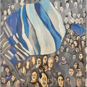 Fans / Fodboldmaleri M�l: 60 x 60 cm.
