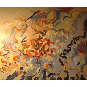 Fan maleri / fans med romerlys og telefoner M�l: 50 x 60 cm.