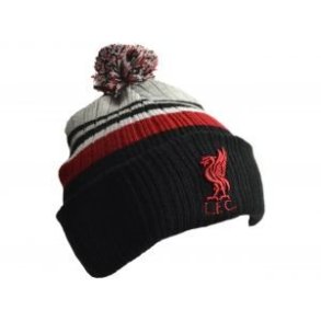 Liverpool tophue med kvast / L.F.C. sort-rd-hvid