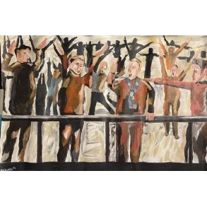 Fodboldmaleri Tilskuere p� stadion M�l: 50 x 74 cm.