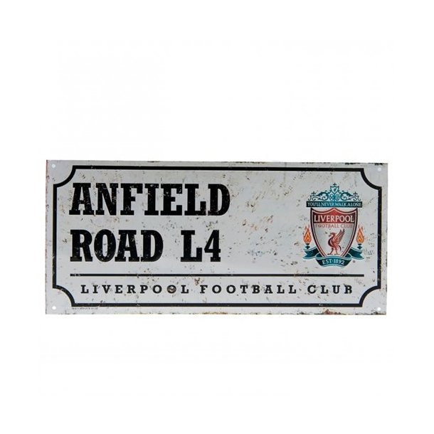 Anfield Road L4 Liverpool Football Club metal skilt (hvid)
